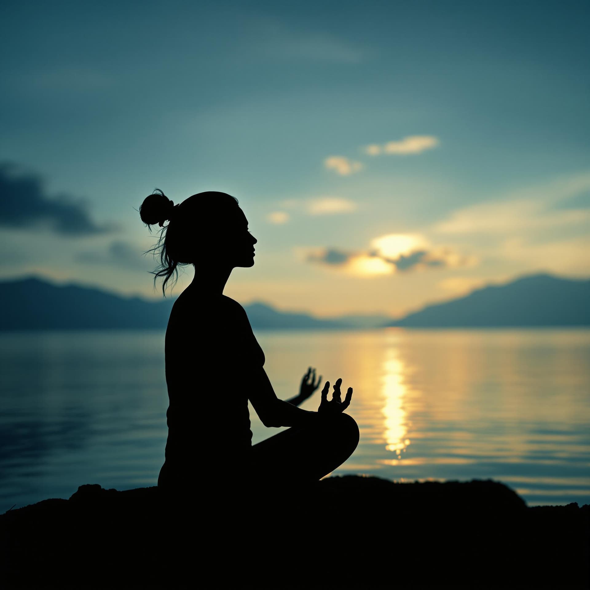 AI generated: A calm silhouette meditating, with soft lines suggesting peace
 dslr, ultra quality, sharp focus, ta...