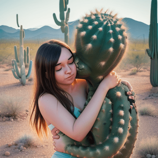 AI generated: Photo of a ultra realistic pair of saguaro cactuses that appear to be humans hugging and kissing. on...