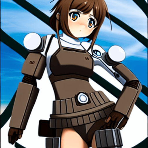 AI generated: girls und panzer, 2d, nishizumi miho, clone trooper armor, white and blue markings, short brown hair...