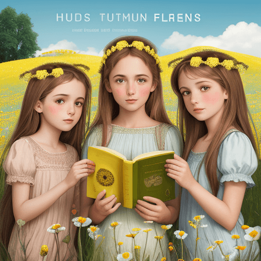 AI generated: Designe Cover for a book with meadow flowers, girls and bananas