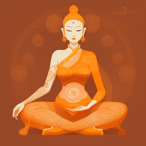 AI generated: spirographing, in the style of feminine portraiture, dark orange and light gold, asian-inspired moti...