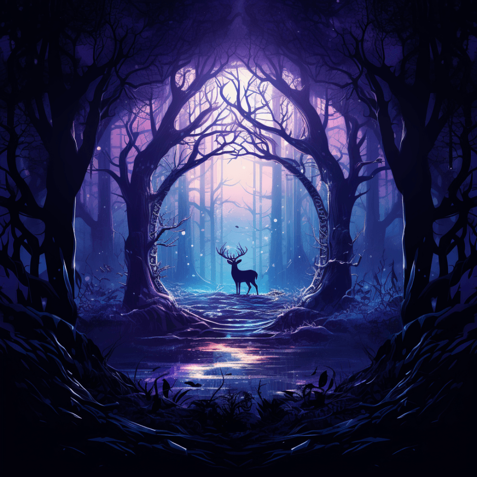 AI generated: Envision a tranquil, mystical forest at dusk. A hidden portal to a realm of forgotten myths awaits. ...