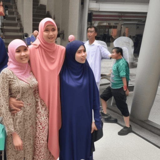 AI generated: Malaysian woman, 25 years old, wearing hijab, held by police surreond people