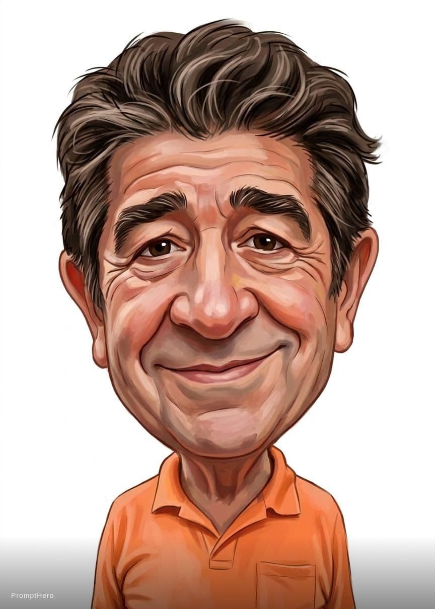 AI generated: funny caricature, adult man (input Image), mid-30's, big cartoonish head, exaggerated caricature fea...