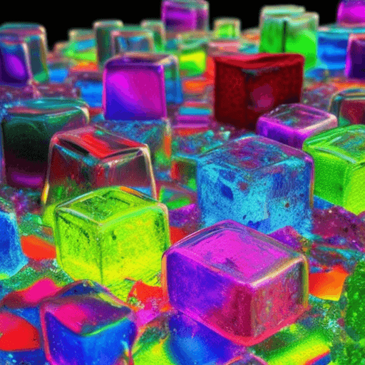 AI generated: Transparent, colorful ice cubes with a holographic effect, creating a magical and vibrant look.