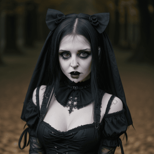 AI generated: Gothic girl, cute, in the style of Gothic fashion, expressive facial expressions, shot on a Sony a7I...