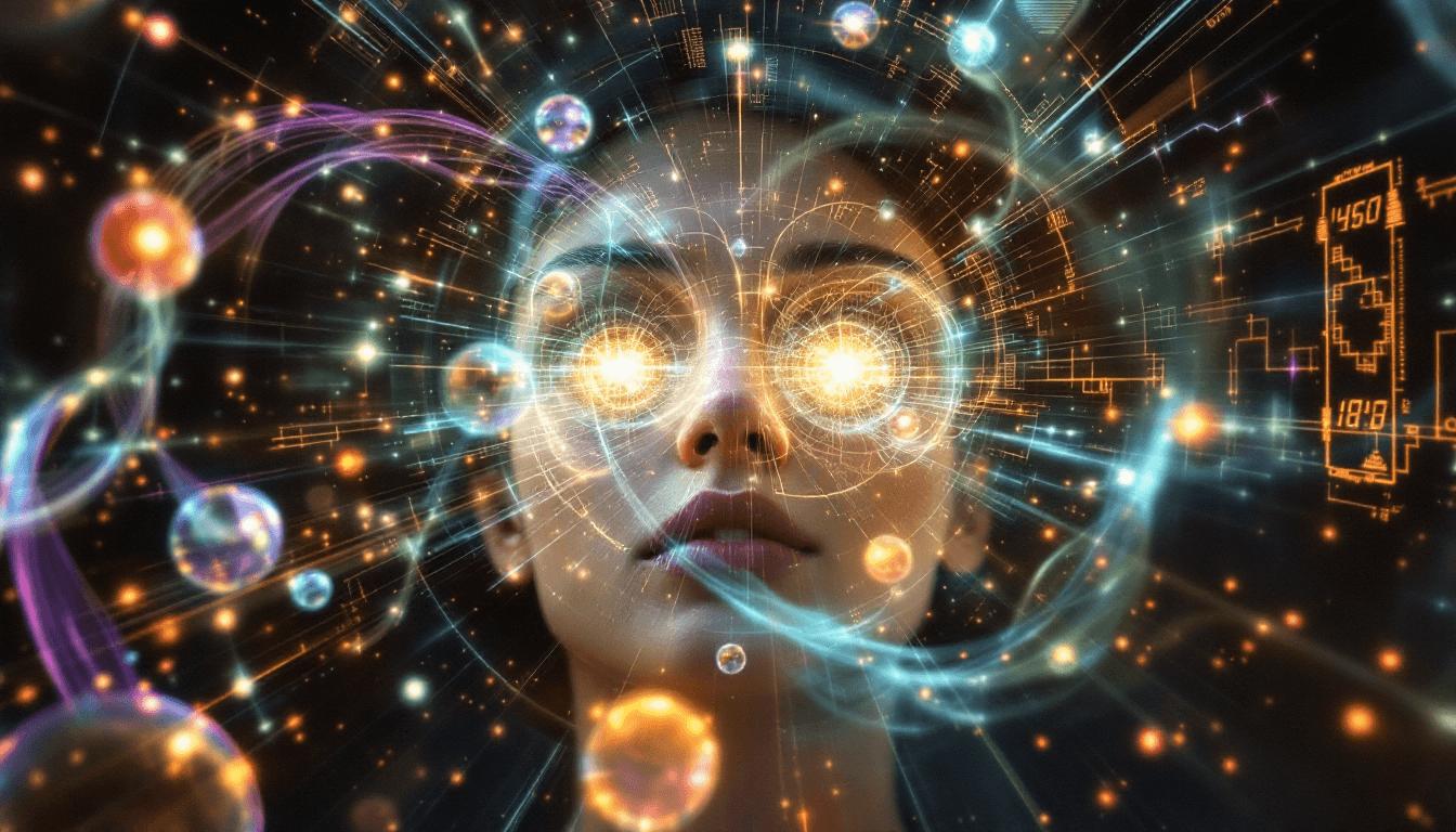 AI generated: the woman concentrates to see with her senses events that happened in the past in remote viewing in ...