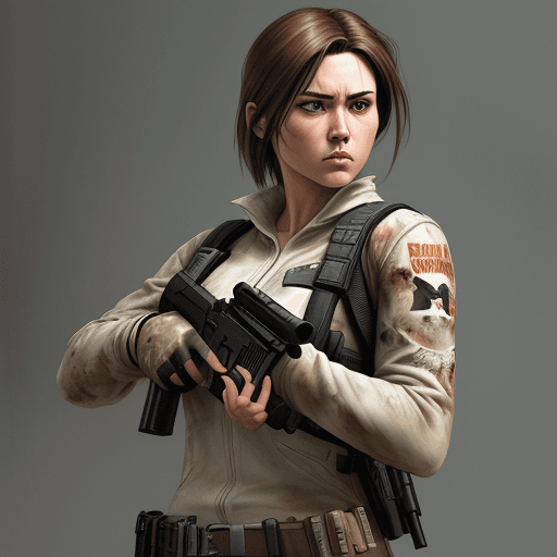 AI generated: an image of an photorealistic character holding a gun, in the style of womancore, comic art, realist...