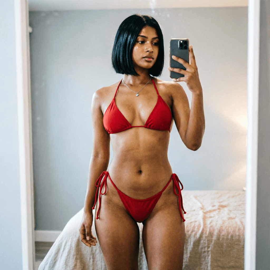 AI generated: 






















Bedroom, mirror phone selfie, short straight hair, girl, Indian, tan skin, re...