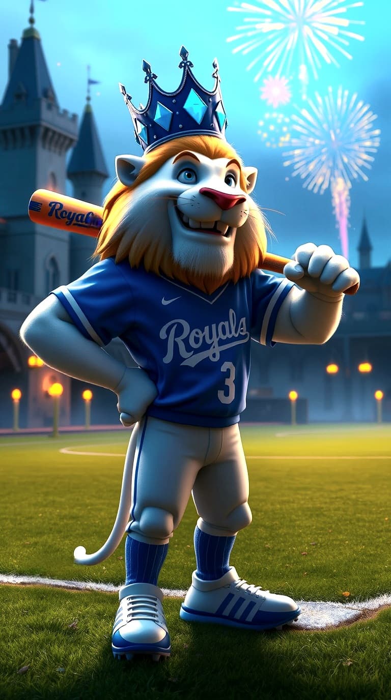 AI generated: A 3D, pixar style animated, full body scene of a male, lion with white fur and a golden mane. He has...
