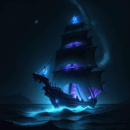 AI generated: (Pirate ship sailing into a bioluminescence sea with a galaxy in the sky), epic, 4k, ultra,