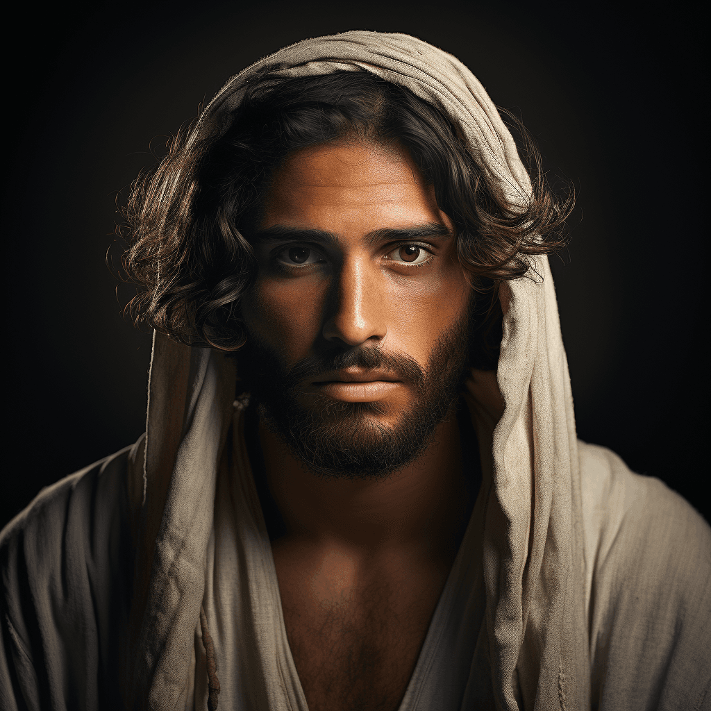 AI generated: retrato do olhar de Jesus moderno, 30 A.D., thin faced, palestinian origin, arab, middle eastern fac...