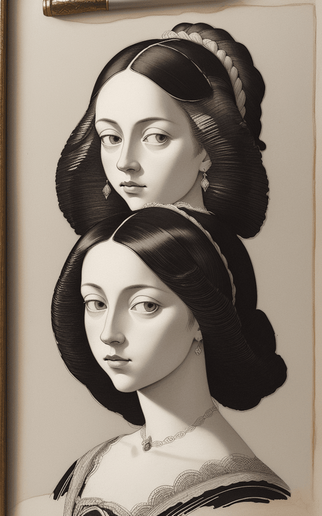 AI generated: pen painting, portrait of a woman, delicate ink lines, meticulous precision, in the style of the 17t...
