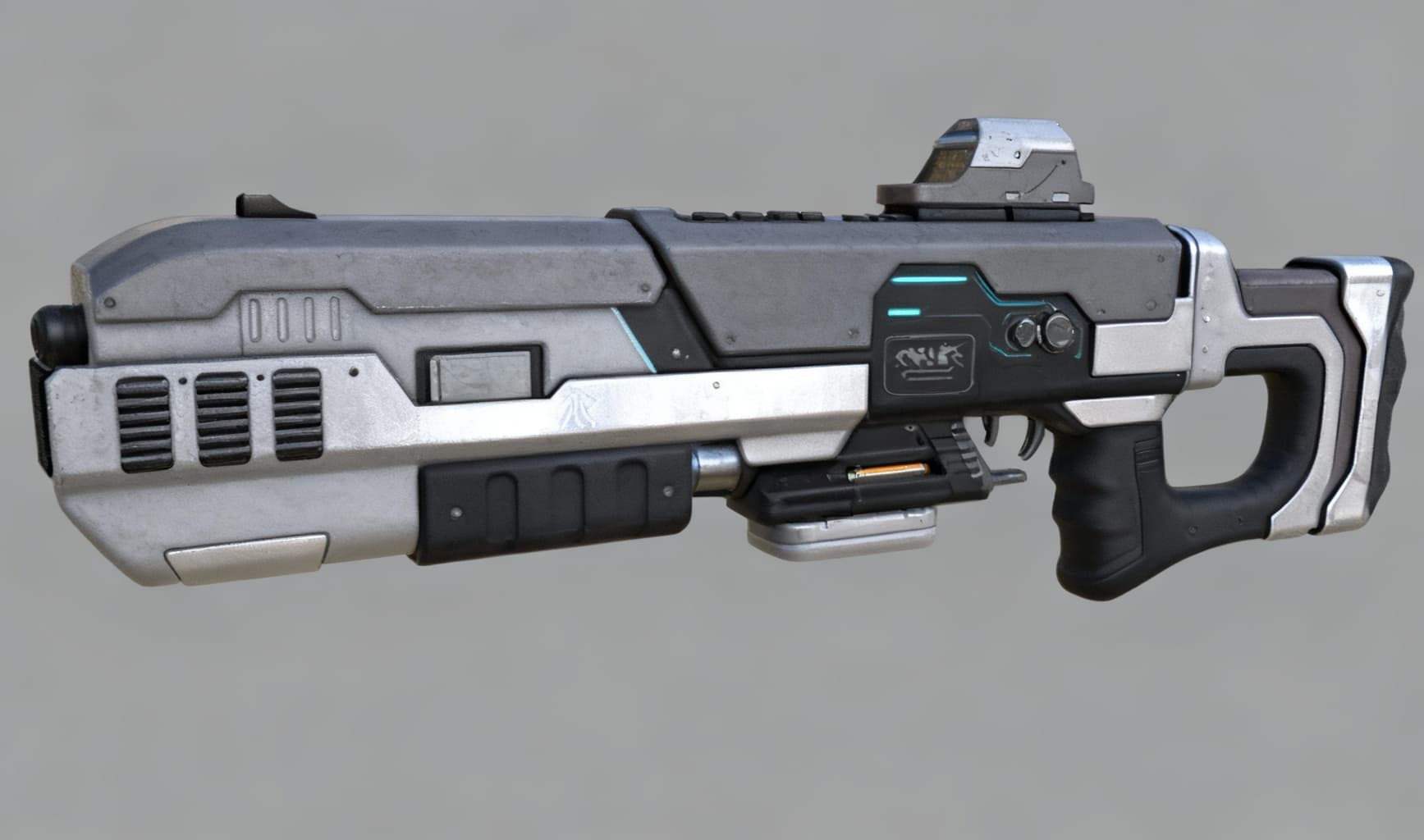 AI generated: Design a chunky, clearly fictional Wisp Short Barrel for Our’World: short, broad muzzle, soft rubber...
