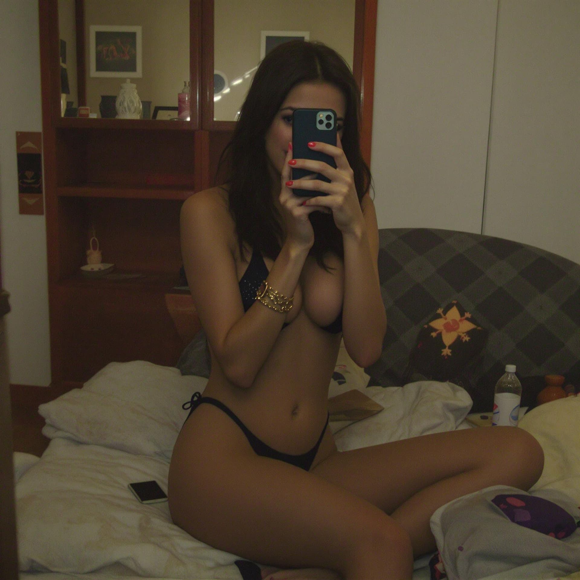 AI generated: low quality phone photo, , a girl realistic, atracttive, sexy, amateur, credible, , truly, indoor, ,...