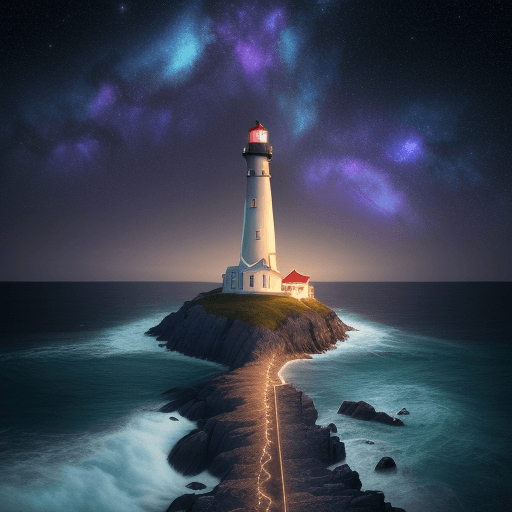 AI generated: a little lighthouse light up cross the shore of galaxy, surreal, intricated details, highest quality...