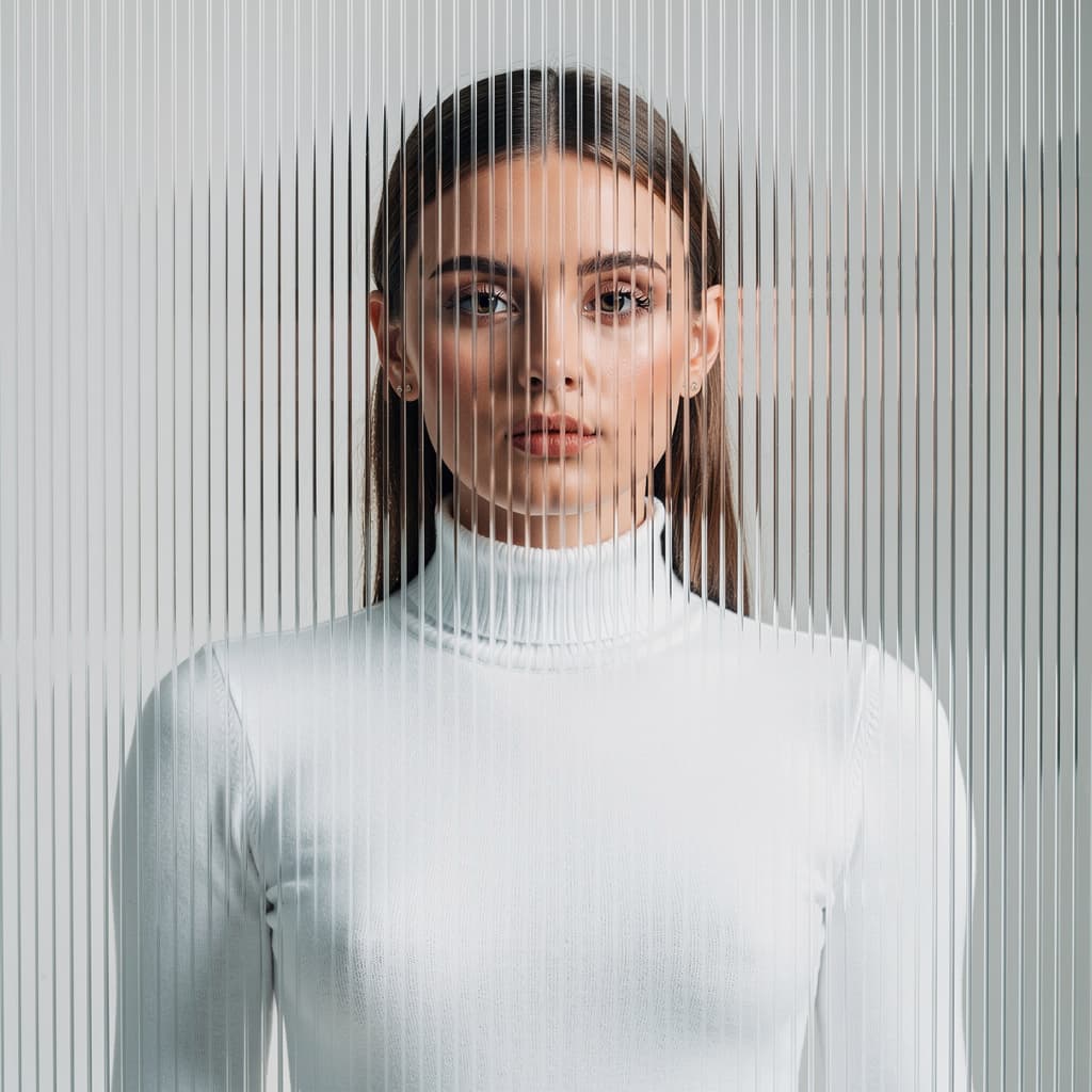 AI generated: high resolution photography, front central profile, woman facing front, gaze to front, wearing a whi...