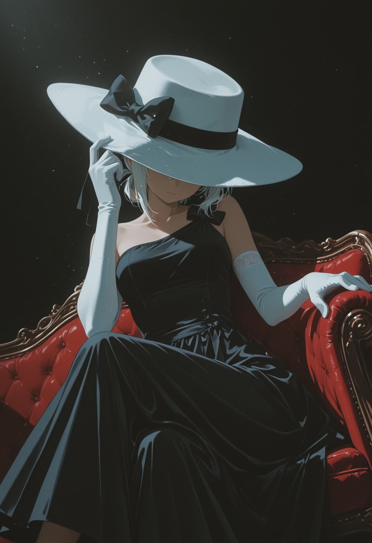 AI generated: masterpiece, best quality, (anime coloring), (minimalism:0.8), solo, 1girl, mysterious woman, white ...