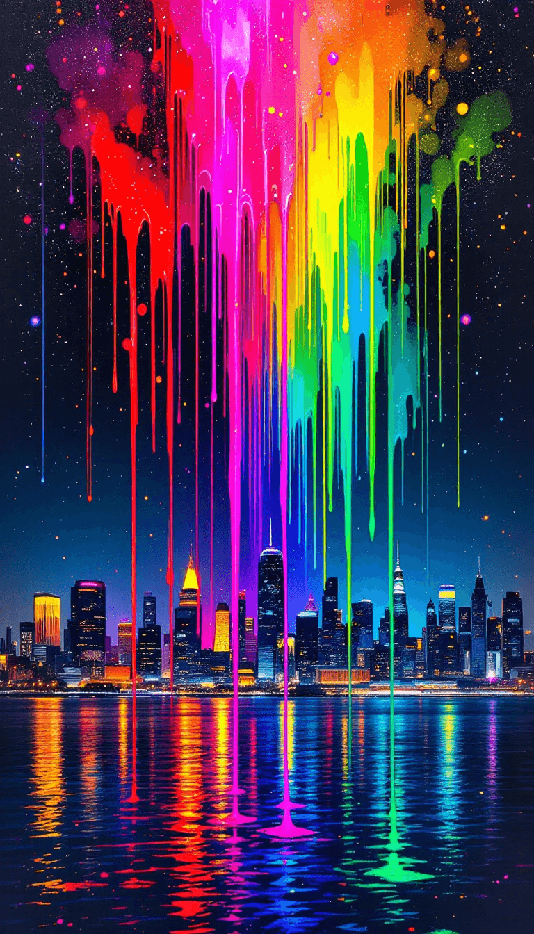 AI generated: A vibrant city skyline at night, illuminated by glowing neon lights reflecting beautifully off the w...