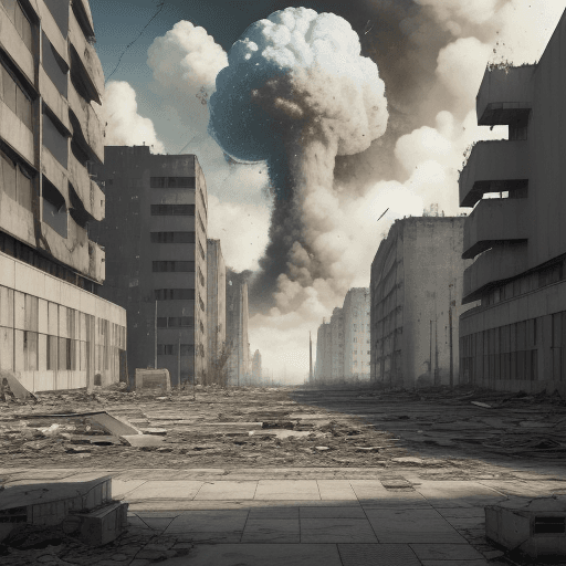 AI generated: Hyper realistic eye level exterior photo of the future after the third world war and every thing is ...