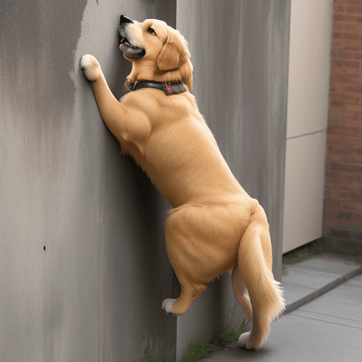 AI generated: I want a golden retriever that climbs the wall