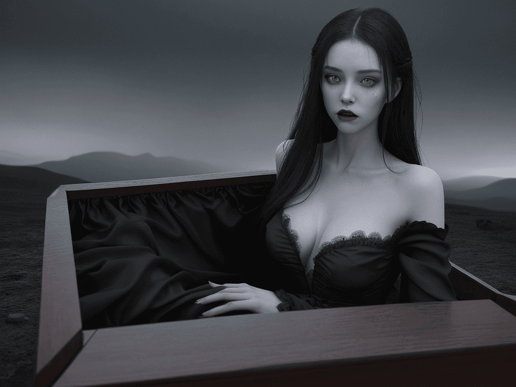 AI generated: The image depicts a dramatic and eerie scene, set against a wide, panoramic backdrop of dark and for...