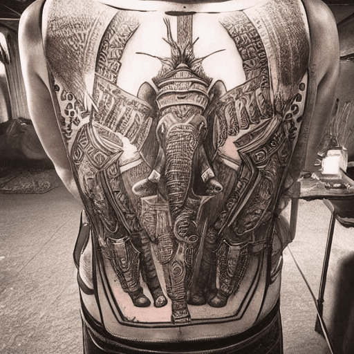 AI generated: BACK TATTOO, KNIGHT ARMOR, ELEPHANT