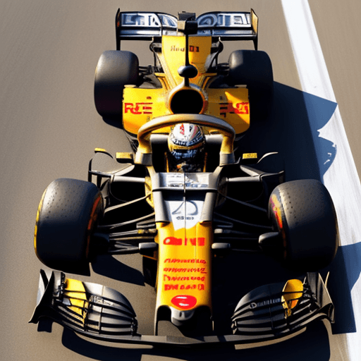 AI generated: Changing of tires of a Formula 1 racing car view from the top