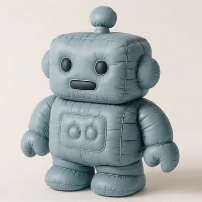 AI generated video: the balloon robot gets deflated and ends up on the floor