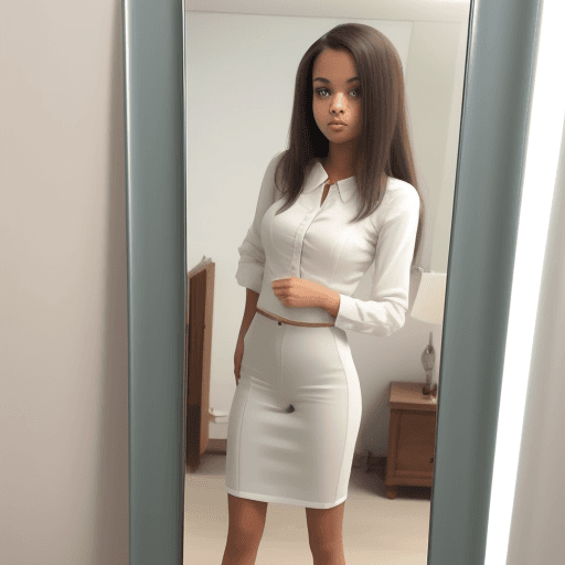 AI generated: Real looking nice girl standing in front of the mirror