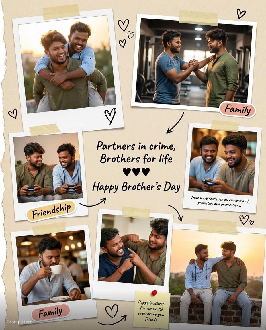 AI generated: Ultra realistic cinematic Brother-Brother scrapbook collage using the TWO uploaded reference photos ...