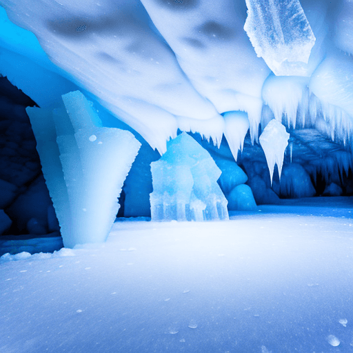 AI generated: snow storm in an ice cave.
ice crystals falling to the ground.
flat barren horizon.
Style: scifi fan...