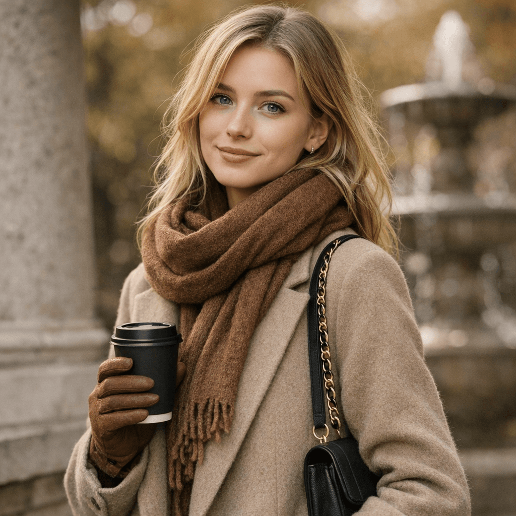 AI generated: {
  "title": "Warm Autumn Portrait",
  "intent": "Create a cozy, natural outdoor portrait featurin...