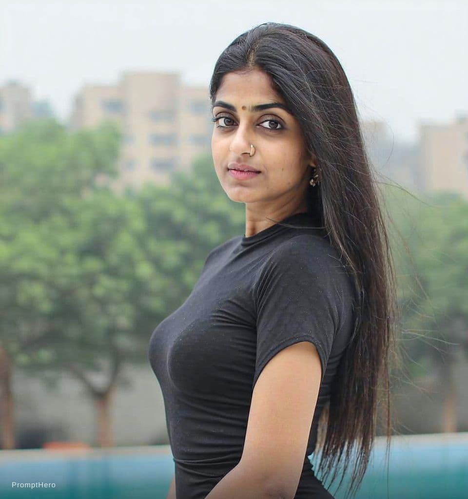 AI generated: Hot indian woman wearing one piece short black