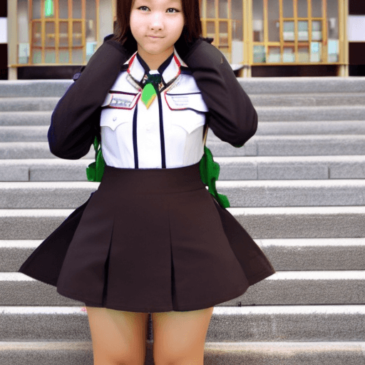 AI generated: Shibuya Rin, green eyes, brown long hair, medium breasts, spread legs, uniform high shool