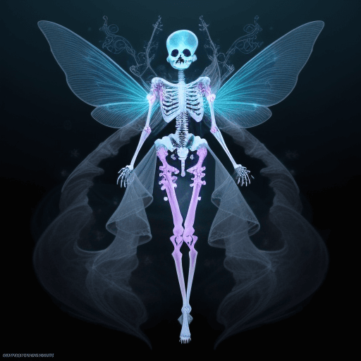 AI generated: full body image of a fairy, fairy skeleton diagram, wing skeleton and anatomical details, breathtaki...