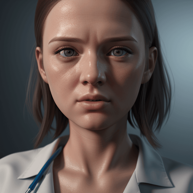 AI generated: hyper realistic headshot photo of a young nurse, looking into the camera, hyper realism, high detail...