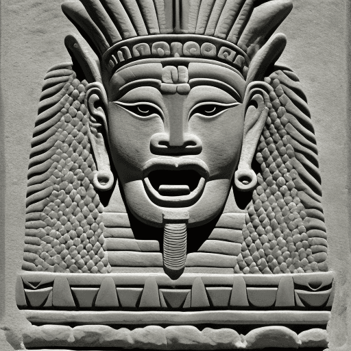 AI generated: maya empire piramide entrance stone carving of kukulkan god 