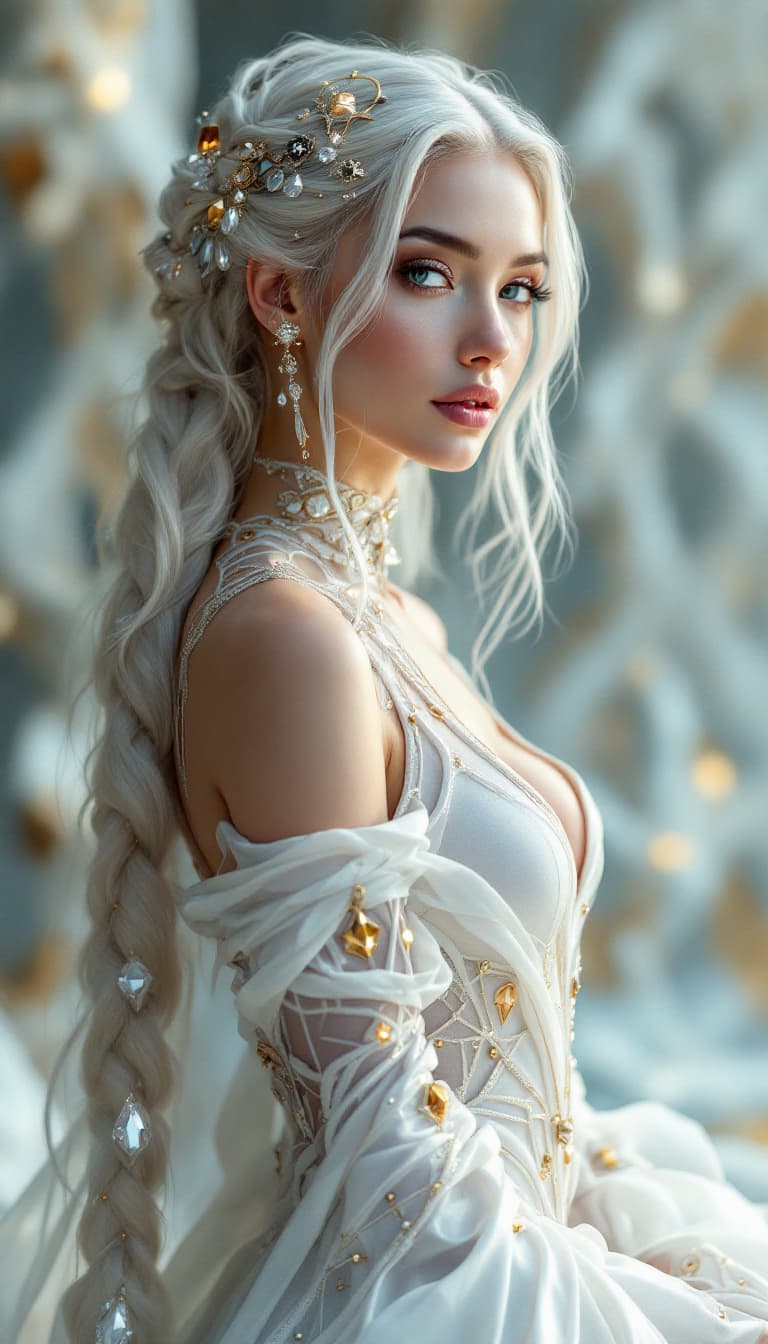 AI generated: An ultra-realistic, full-body portrait of a captivating celestial architect woman, radiating divine ...