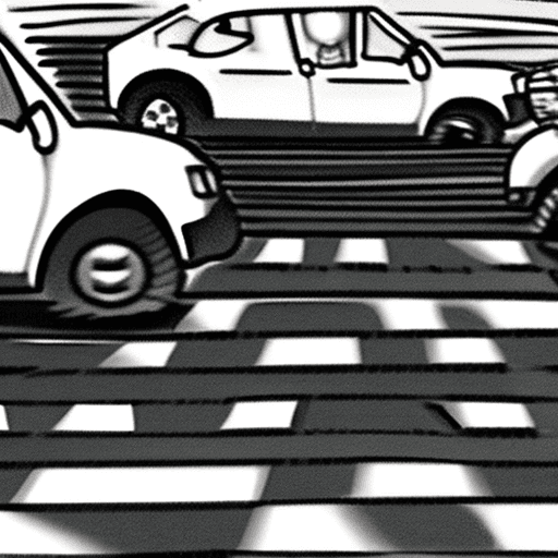AI generated: Cartoon of people figures lurking in a parking lot, their eyes fixed on a car as it pulls away from ...