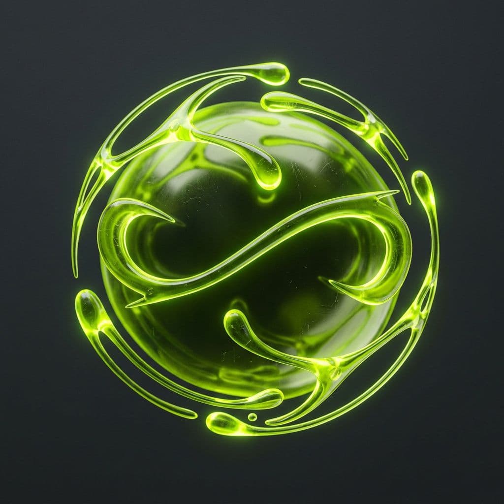 AI generated: Translucent neon-orange polymer material with radioactive toxic aesthetic, glassy jelly-like plastic...