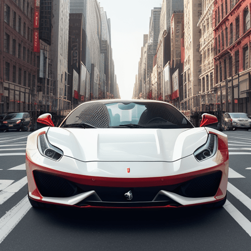 AI generated: white horse driving a red Ferrari in New York City