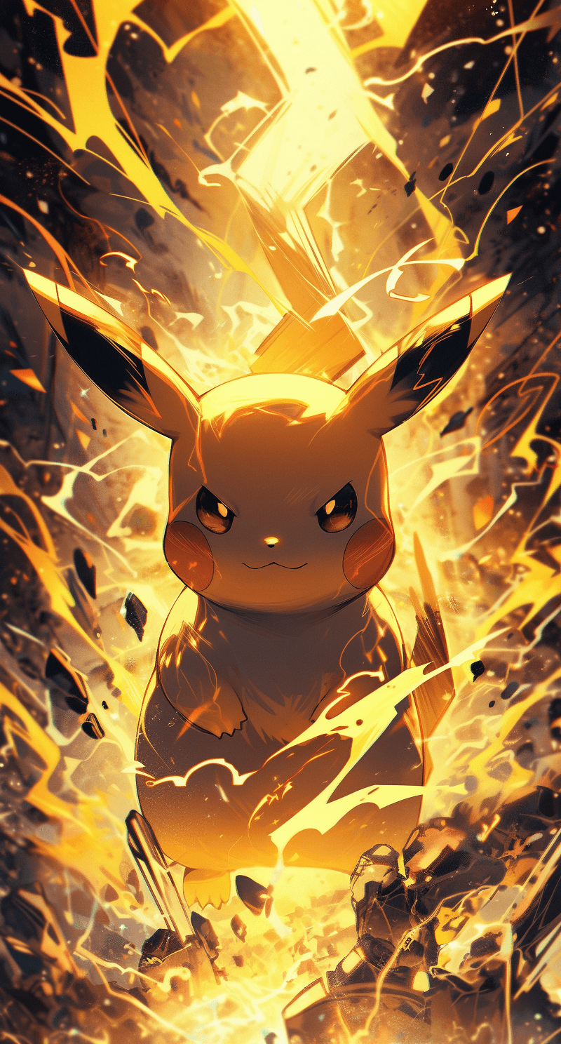 AI generated: an image of pikachu and lightning on black background, in the style of kim jung gi, vibrant energy, ...