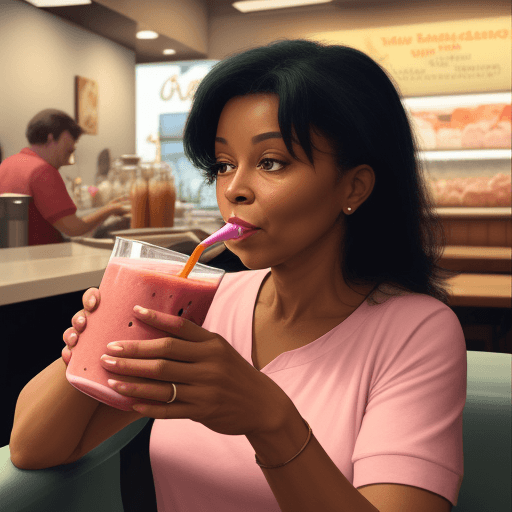 AI generated: Bev drinking a smoothie