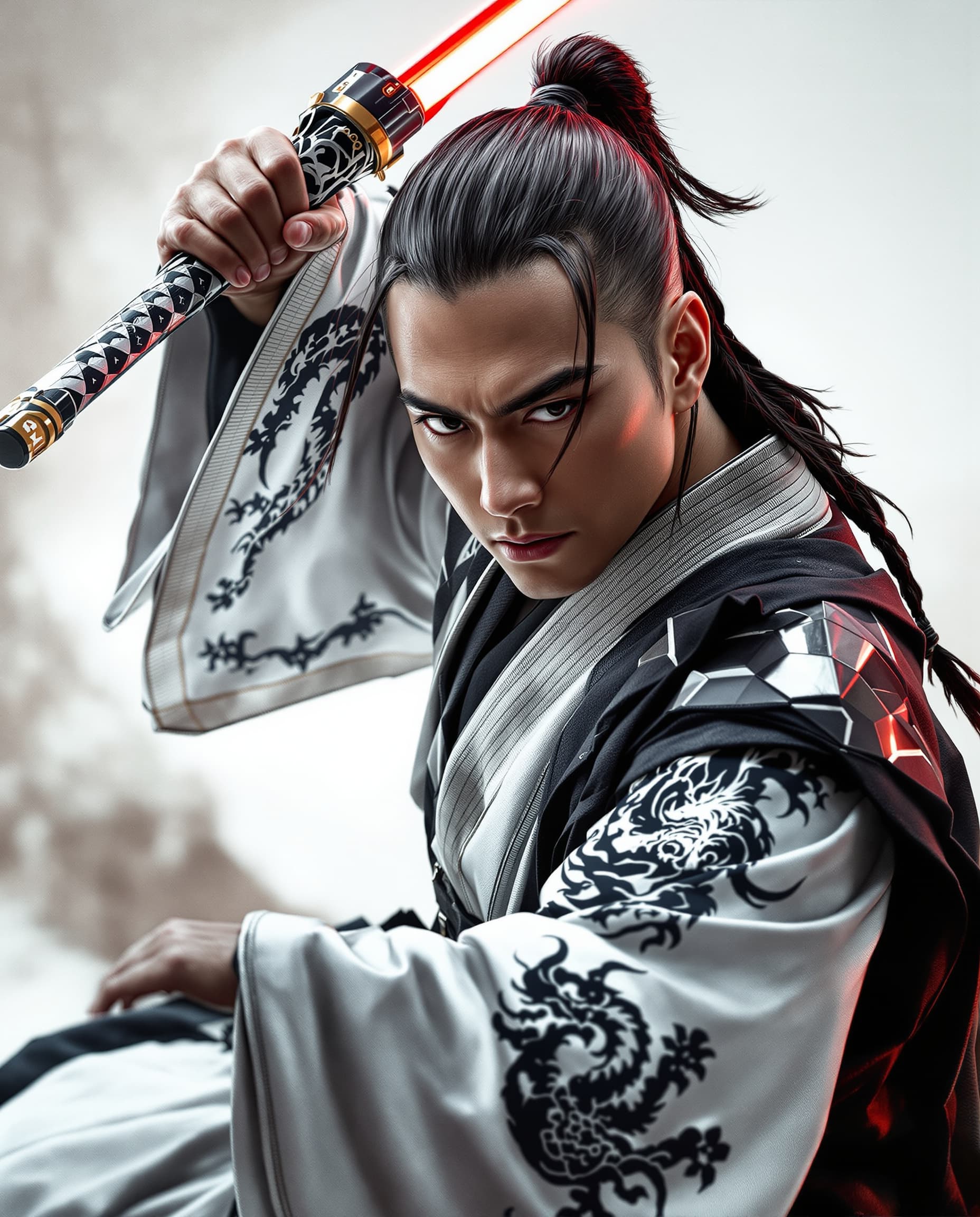 AI generated: mage is a high-resolution,spectacular   Star Wars perfect cinematic portrait with a Japanese feudal ...
