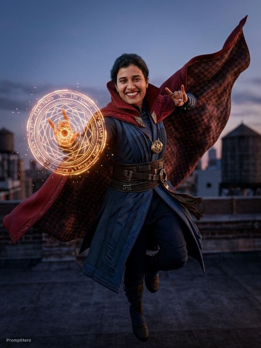 AI generated: Doctor Strange with his levitating cape in motion, octane render, 8k, raytracing