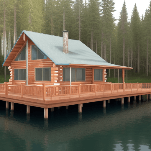 AI generated: waterfront resort
wooden cabin 
