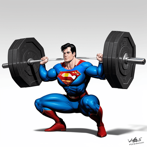 AI generated: superman, dc comic, a Weightlifter, very strong, doing a lot of strength, expression of strength, li...