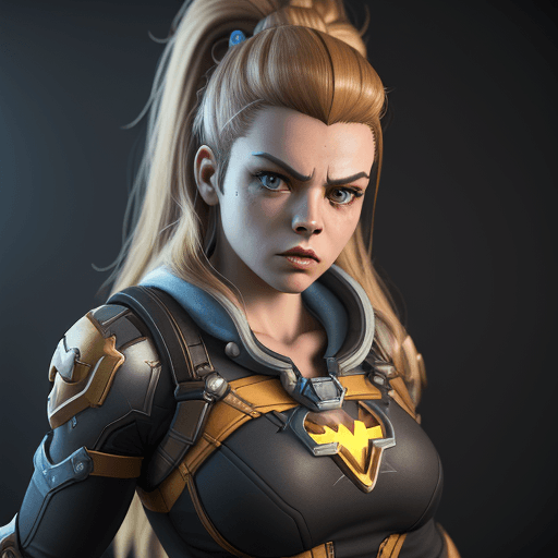 AI generated: Brigitte (Overwatch) como superheroína futurista, hiperrealismo, joven, hermosa, fotorrealista, 8k, ...