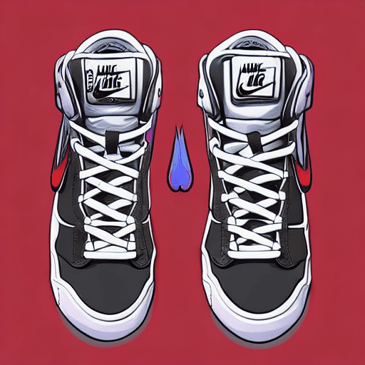 AI generated: 2D cartoon-style artwork of a pair of Nike Dunk SB sneakers, capturing the essence of official art a...